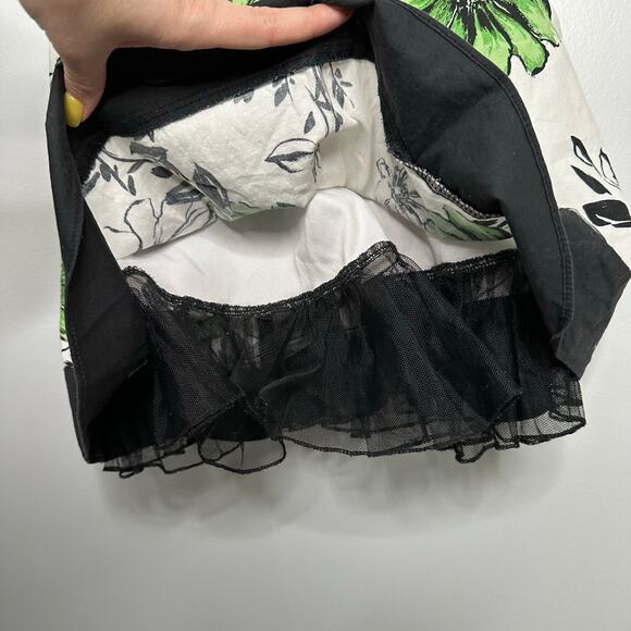 Ruby Rox Women's Y2K Black, White + Green Floral Print Tie Back‎ Flare Dress 3 - Picture 4 of 9